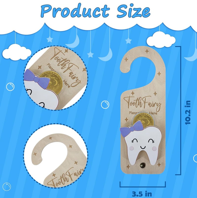 PAMBO Tooth Fairy Door Hanger, Wooden Tooth Fairy Money Holder with Tooth Coins for Lost Tooth Kids Gifts (Purple) - Image 3